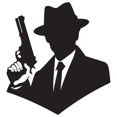 Black Silhouette Man Holding a Gun Vector Graphic Illustration