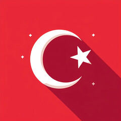 Obraz premium Flat vector illustration of the Turkey flag, red background with white star and crescent, clean and bold.