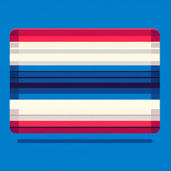 Flat vector illustration of the Thailand flag, horizontal red, white, and blue stripes, bold and geometric.