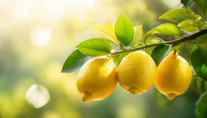 lemons glow warmly on a branch illuminated by sunlight against a soft green backdrop capturing the essence of a sunny day
