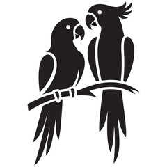 Lovely Couple Parrots Silhouette Vector Illustration on Branch Design