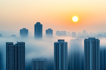 Fototapeta premium A polluted city skyline with smog caused by excessive coal burning