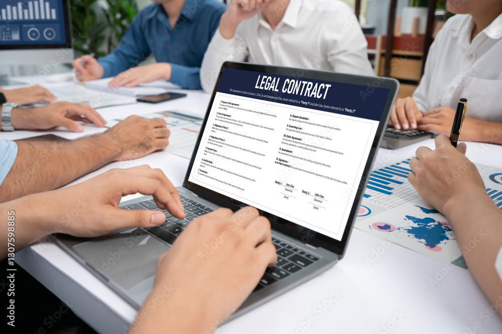 Poster digital legal contract provide terms and conditions document on computer screen ready for online dig