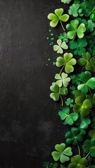Saint Patricks day background with sprayed clover leaves or shamrocks