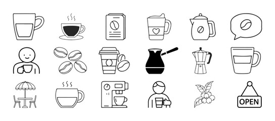 Coffee shop icon set is a vector icon that can be used on websites and apps, isolated and editable.