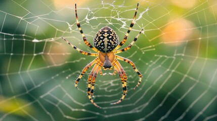 Colorful spider weaving a complex web in a garden on a sunny afternoon Generative AI