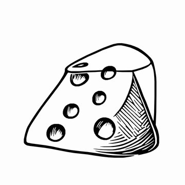 recommend clip art: black outline vector of a cheese wedge with holes and detailed texture