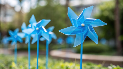 Blue Pinwheels Symbolizing Child Protection and Awareness