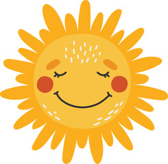 Cute sun cartoon character, Happy sun vector, Summer sunshine with eyes, Sun isolated vector, cute