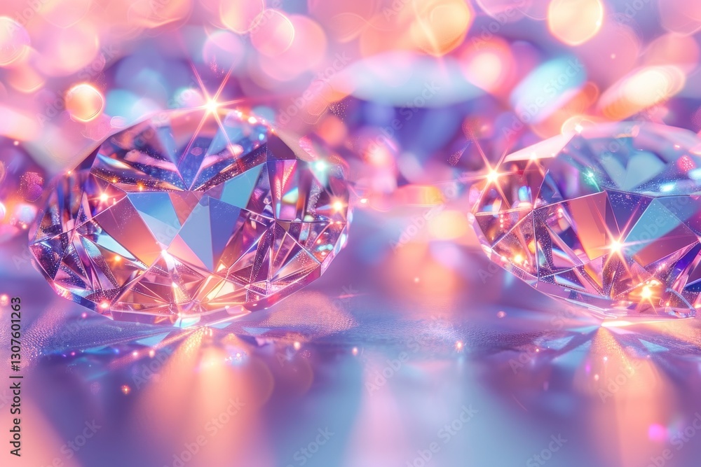 Poster soft-focus diamonds shimmer with pastel colors, highlighted by gentle bokeh and diffused lighting fo