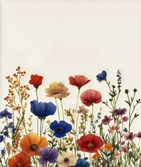 Colorful Wildflowers Bloom in a Natural Landscape During Springtime