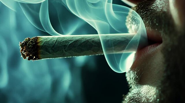 Man smoking Marijuana cannabis joint CBD sativa indica hemp smoke