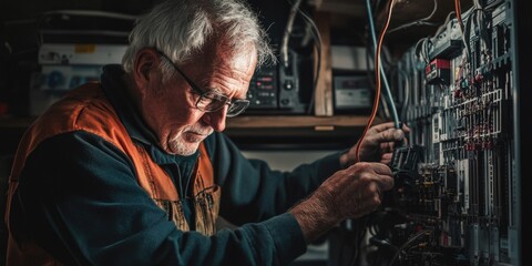Older Man Working on Electrical Device