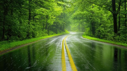 Obraz premium Wet Road in Forest