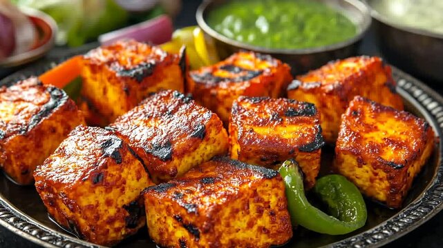 Paneer tikka tandoori cheese Indian spicy dish cuisine