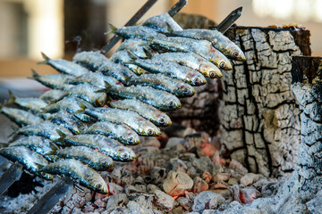 Espetos de sardina, Torremolinos, Andalusia, Spain, Europe