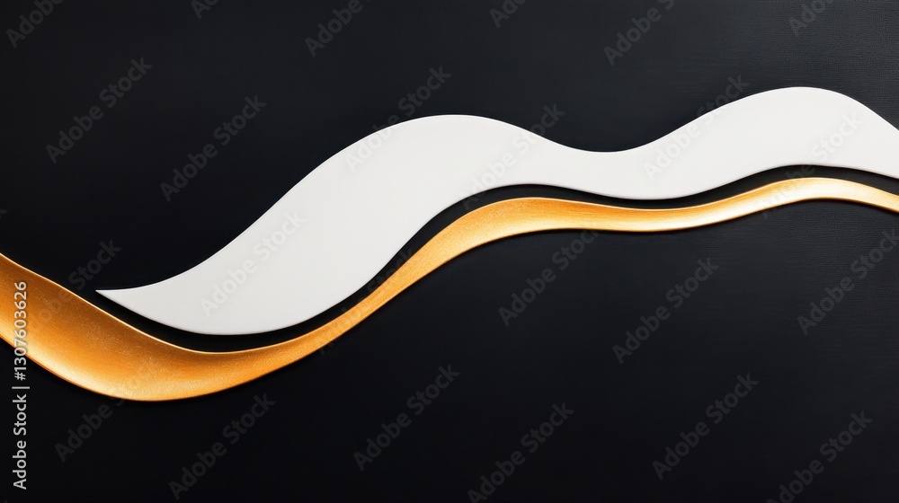 Poster a striking minimalist composition with crisp white lines and streaks of light gold on a matte black 