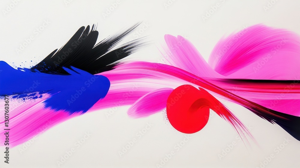Poster bold magenta and cobalt streaks with delicate ink lines and sandpaper-like textures, adding rough ta