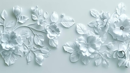 White-on-white floral design has soft textures on a smooth backdrop, creating a delicate look