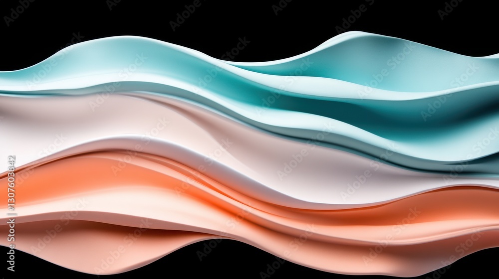 Poster sculptural paint layers in soft gradient hues of teal and peach with a touch of lavender, creating a