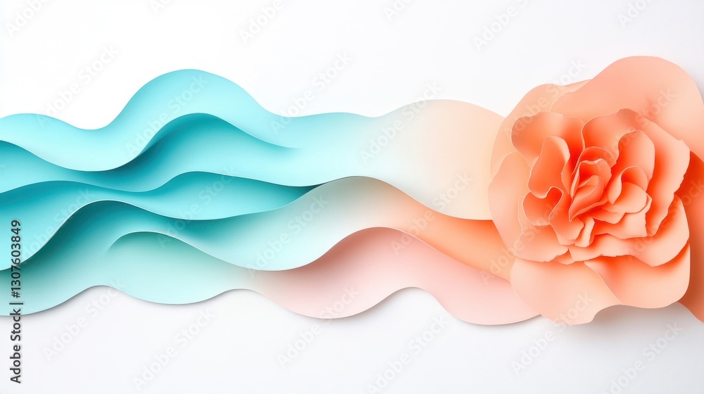 Poster sculptural paint layers in soft gradient hues of teal and peach with a touch of lavender, creating a