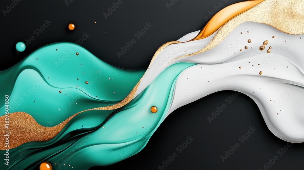 Poster paint splatters and smudges in rich emerald and copper, blending with ink drops, and featuring a sem