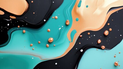 Paint splatters and smudges in rich emerald and copper, blending with ink drops, and featuring a semi-gloss finish to add depth and movement.