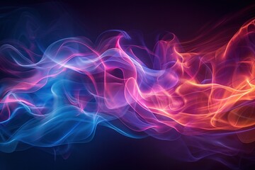 Neon waves create a glowing energy vortex, dancing gracefully with intricate curves in soft light
