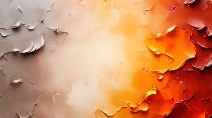 Orange, brown, and soft yellow paint splatters on a textured canvas, mimicking autumn leaves with subtle metallic highlights.