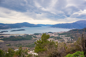Obraz premium Panoramic view of Tivat from view point near Bay of Kotor in Montenegro in winter time