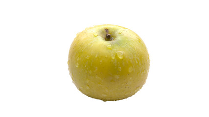 Fresh Golden Delicious Apple with Water Droplets, Png, Close-Up on Transparent Background
