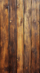 Fototapeta premium Vertical brown wood plank texture, showing natural grain and knots, ideal for rustic or vintage designs, suitable for background or wallpaper