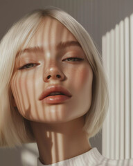 Skincare cosmetic beauty ad, beautiful woman with shadow on her skin face.