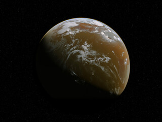 La Terre primitive couverte d'océans bruns-orangés  car chargés en fer oxydé, chauds, très salés et légèrement acides.