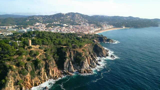 Lloret de mar and fenals beach aerial view, costa brava, spain