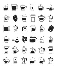 Coffee shop icon set for websites and apps, offers isolated editable vector icons.