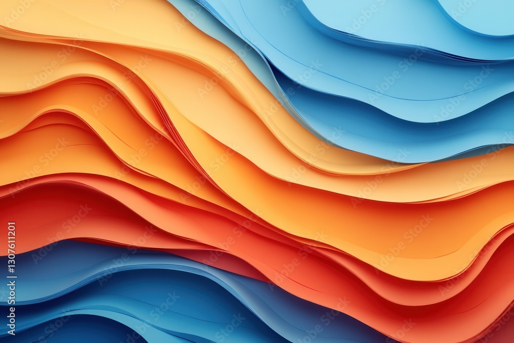Leinwandbilder dynamic paper art background with layered waves in gradient tones depicting global political changes