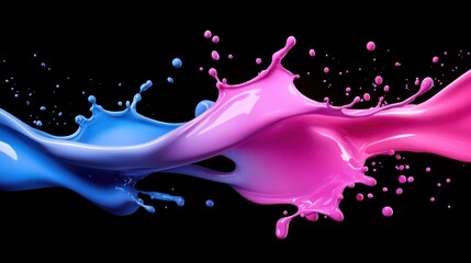 Chaotic splash of liquid neon paint caught in mid-air, dripping and dispersing dynamically.