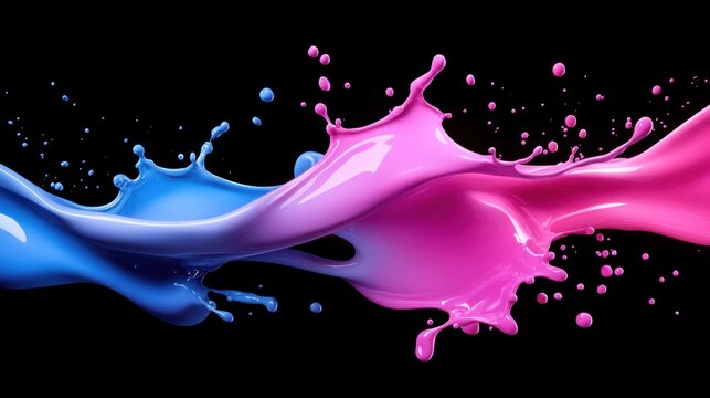 Chaotic splash of liquid neon paint caught in mid-air, dripping and dispersing dynamically.