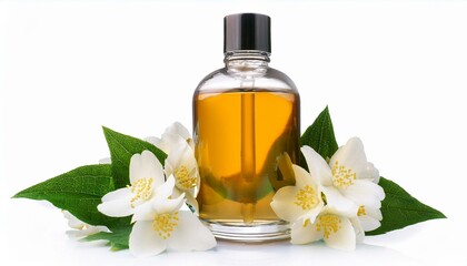 natural cosmetic product serum or oil for the care of skin and hair with jasmine flowers isolated
