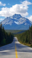 Road View Mountain Majesty, Trees, Sky, Journey