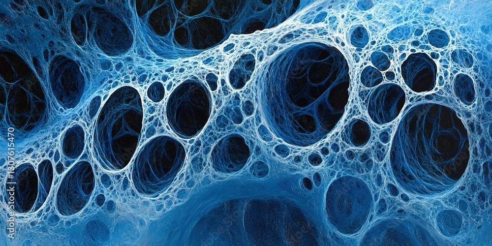 Poster abstract representation of blue organic patterns displaying intricate network structures and texture