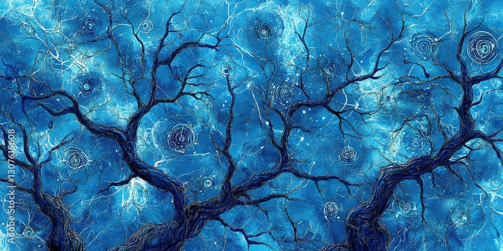Aufkleber intricate branches intertwine against a vibrant blue backdrop, creating a mesmerizing visual effect