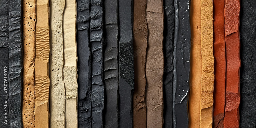 Poster different textures and colors of surfaces in various shades arranged in a striking pattern