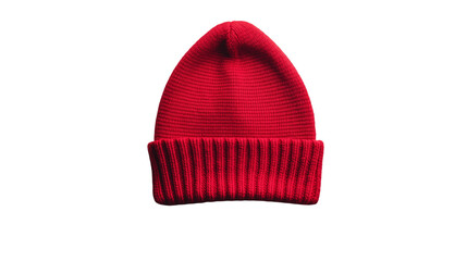 red knitted cap , hat of wool for cold weather isolated on white , transparent png
