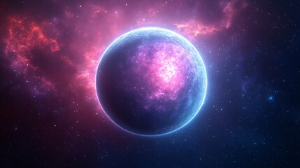 Fototapeta premium Vibrant Pink and Blue Nebula Planet. AI Generated
