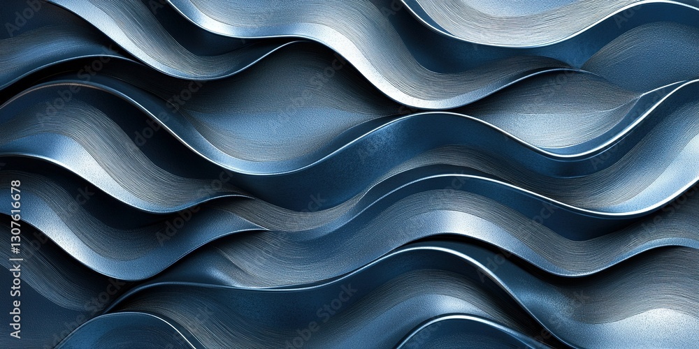 Aufkleber waves of polished metal create an intriguing abstract pattern in deep blue tones and textures