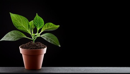 Obraz premium young plant in pot on black background