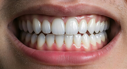 Fototapeta premium Close-up of a healthy white smile with straight teeth