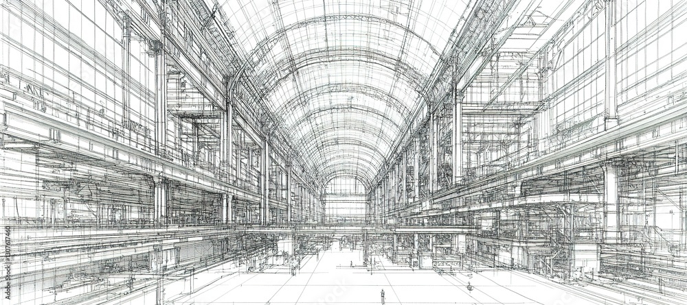 Aufkleber architectural design of a modern interior space showcasing intricate lines and structures in a spaci